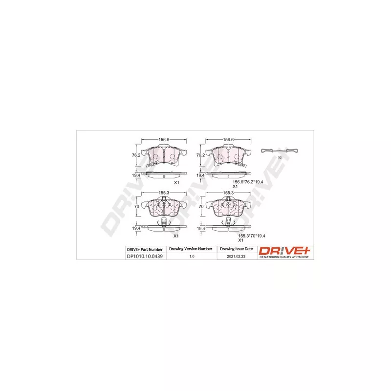 Jeu de 4 plaquettes de frein avant Dr!ve+ DP1010.10.0439 - Visuel 2