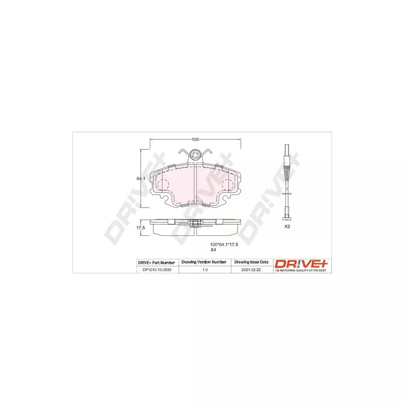 Jeu de 4 plaquettes de frein avant Dr!ve+ DP1010.10.0539 - Visuel 2
