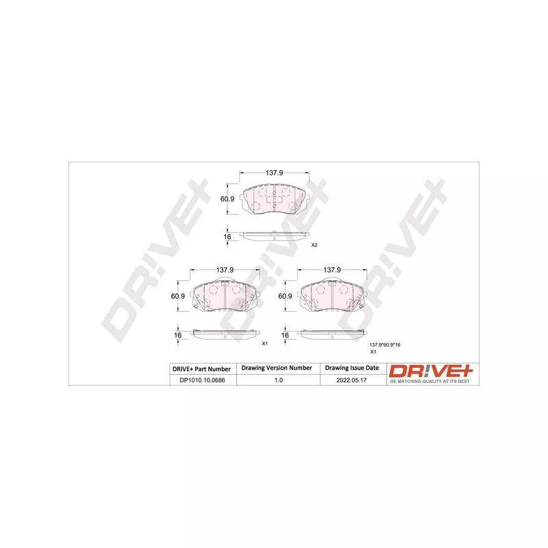 Jeu de 4 plaquettes de frein avant Dr!ve+ DP1010.10.0686 - Visuel 2