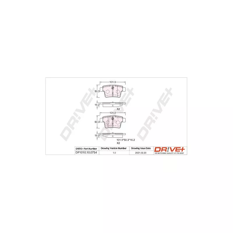 Jeu de 4 plaquettes de frein arrière Dr!ve+ DP1010.10.0754 - Visuel 2