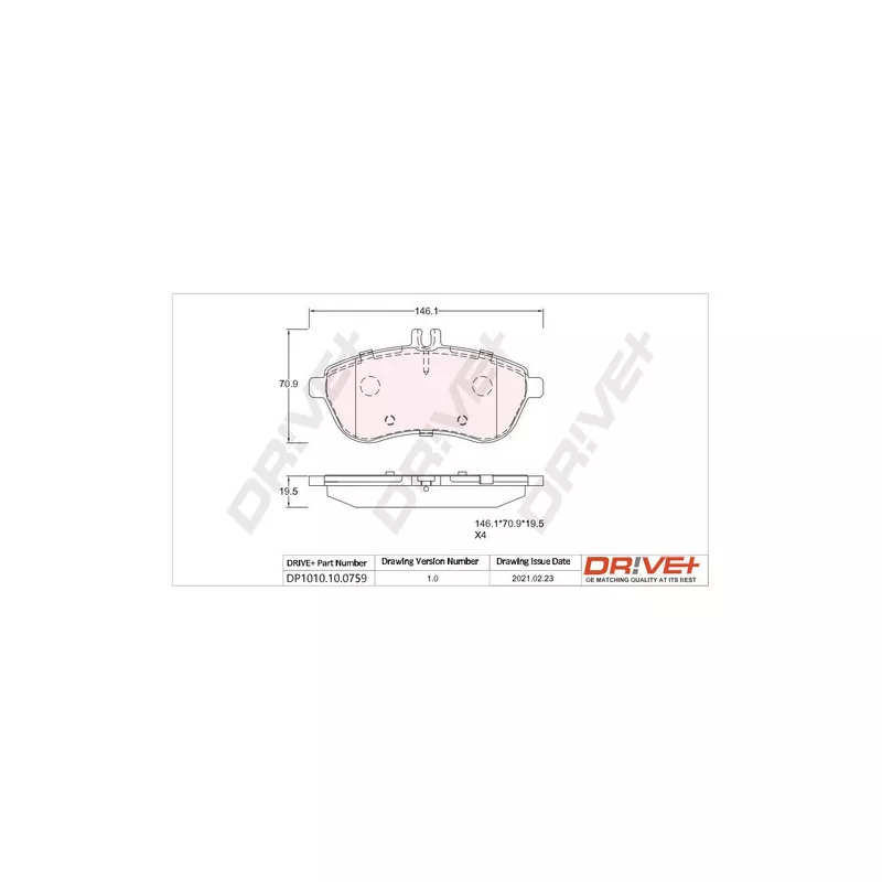 Jeu de 4 plaquettes de frein avant Dr!ve+ DP1010.10.0759 - Visuel 2