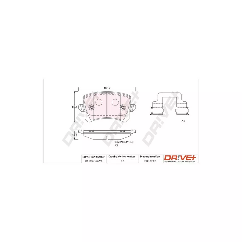 Jeu de 4 plaquettes de frein arrière Dr!ve+ DP1010.10.0760 - Visuel 2