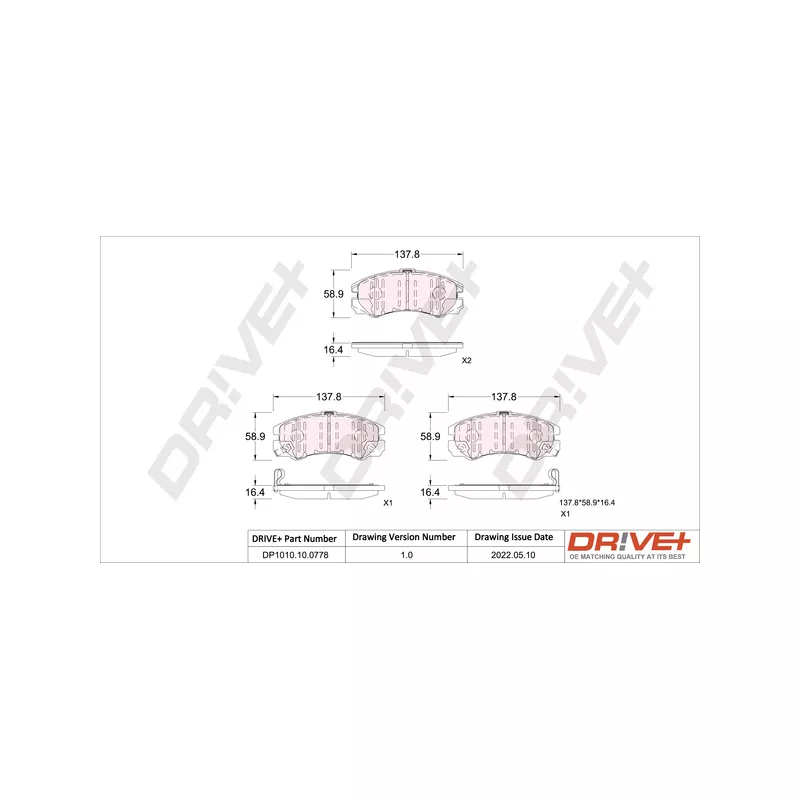 Jeu de 4 plaquettes de frein avant Dr!ve+ DP1010.10.0778 - Visuel 2