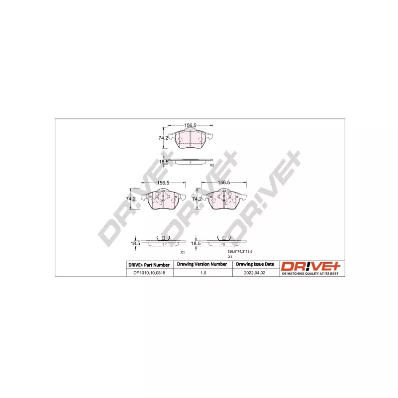 Jeu de 4 plaquettes de frein avant Dr!ve+ DP1010.10.0818 - Visuel 2