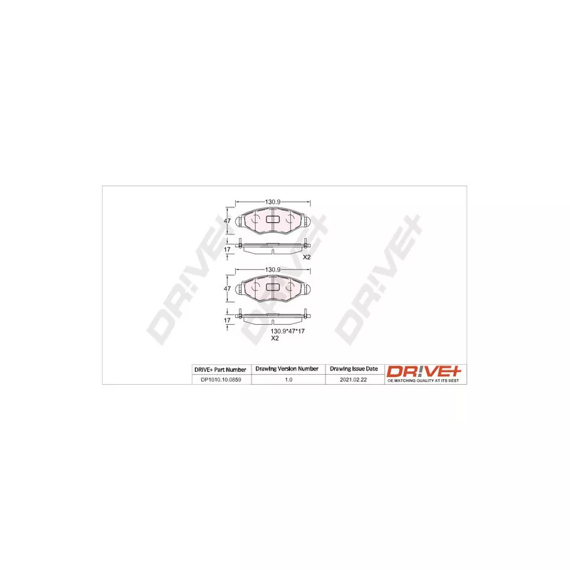 Jeu de 4 plaquettes de frein avant Dr!ve+ DP1010.10.0859 - Visuel 2