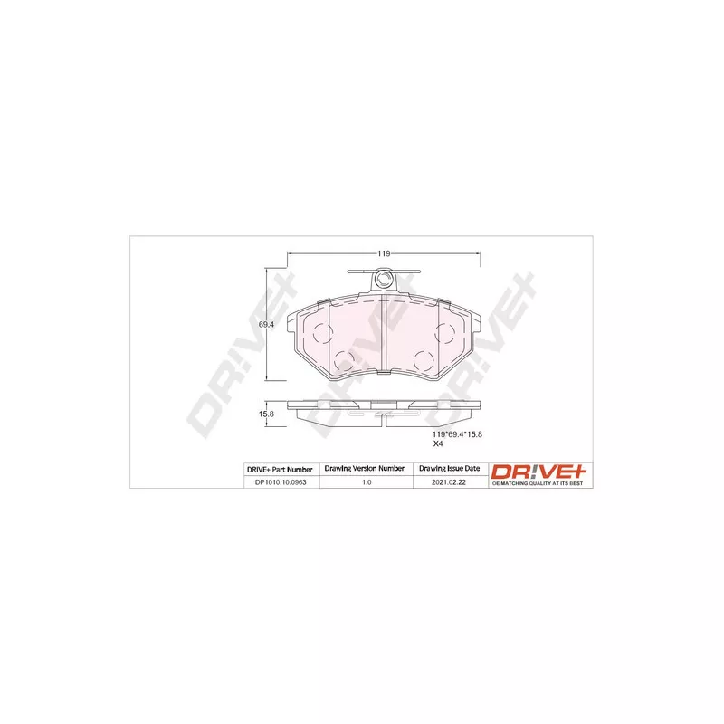 Jeu de 4 plaquettes de frein avant Dr!ve+ DP1010.10.0963 - Visuel 2