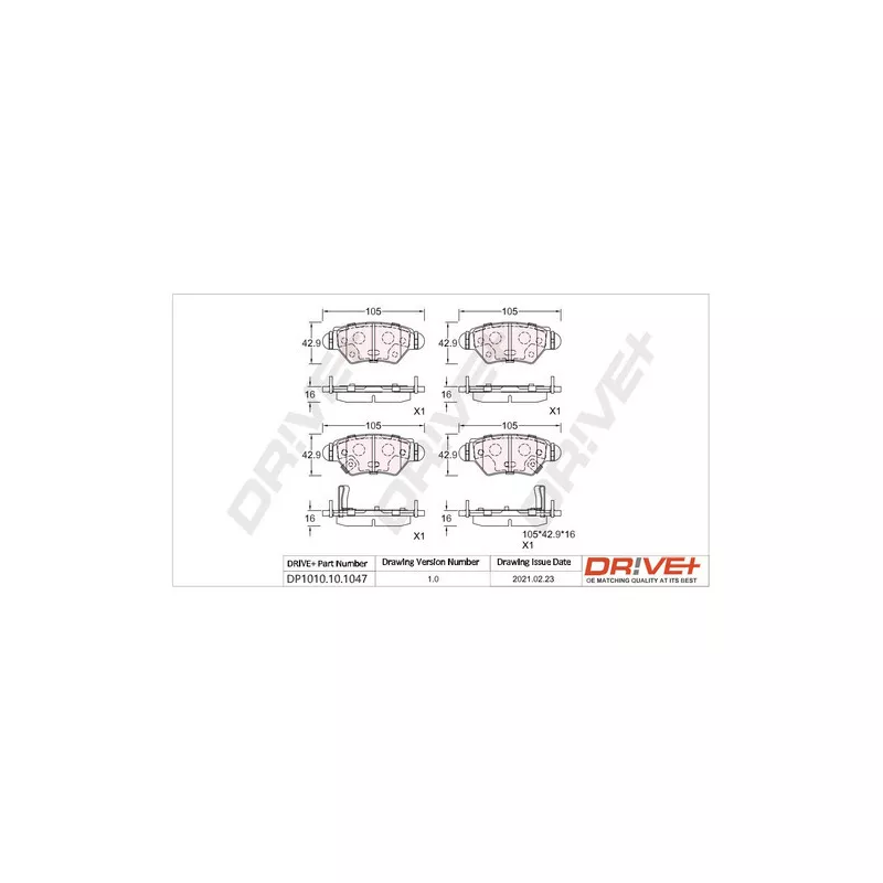 Jeu de 4 plaquettes de frein arrière Dr!ve+ DP1010.10.1047 - Visuel 2