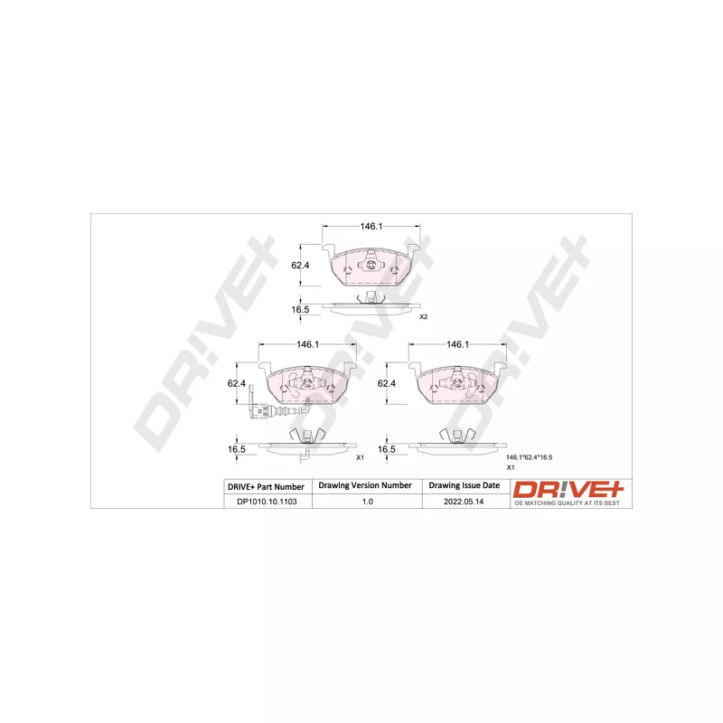 Jeu de 4 plaquettes de frein avant Dr!ve+ DP1010.10.1103 - Visuel 2