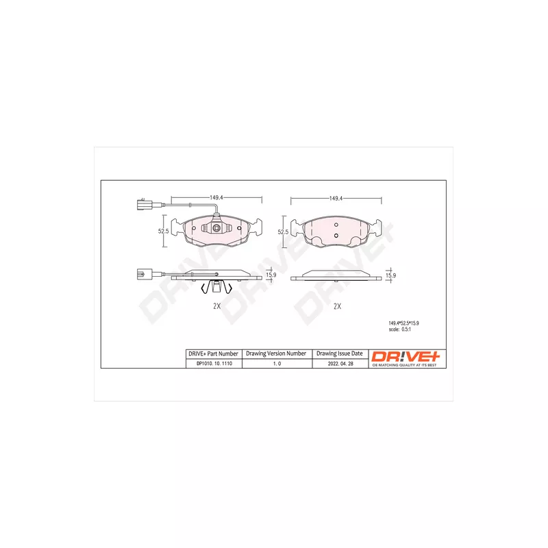 Jeu de 4 plaquettes de frein avant Dr!ve+ DP1010.10.1110 - Visuel 2