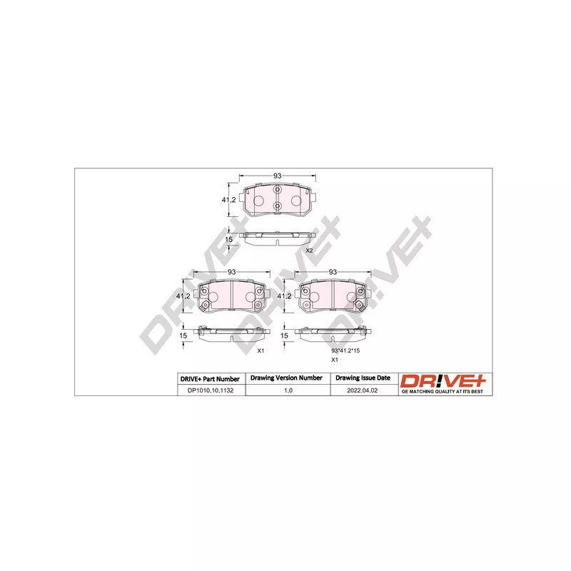 Jeu de 4 plaquettes de frein arrière Dr!ve+ DP1010.10.1132 - Visuel 2