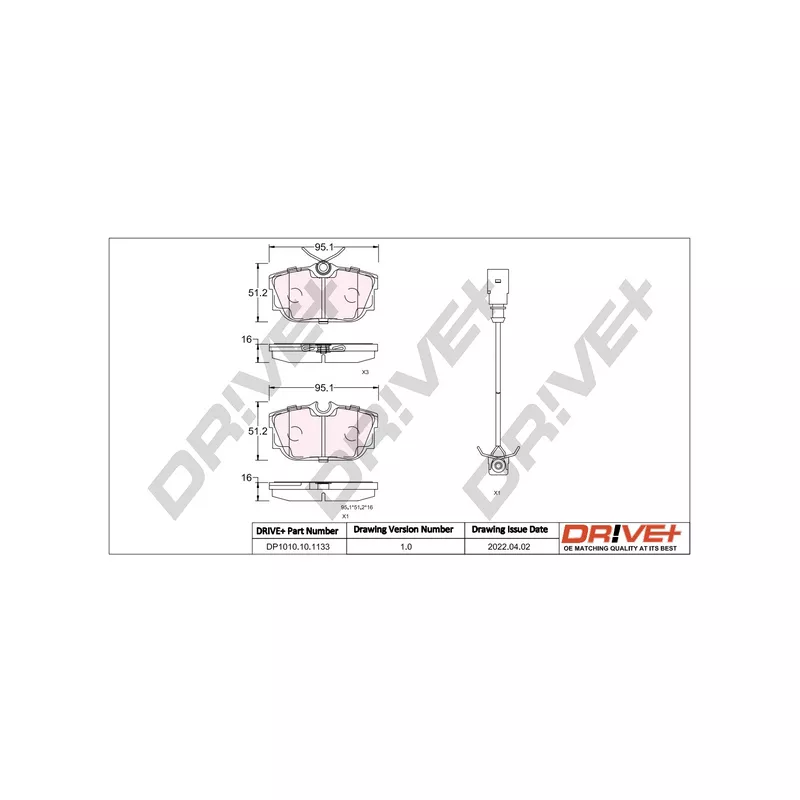 Jeu de 4 plaquettes de frein arrière Dr!ve+ DP1010.10.1133 - Visuel 2