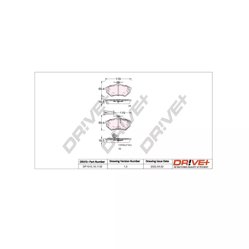 Jeu de 4 plaquettes de frein avant Dr!ve+ DP1010.10.1135 - Visuel 2