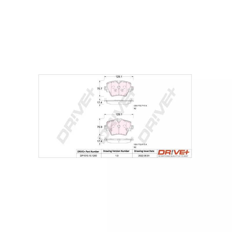 Jeu de 4 plaquettes de frein avant Dr!ve+ DP1010.10.1250 - Visuel 2