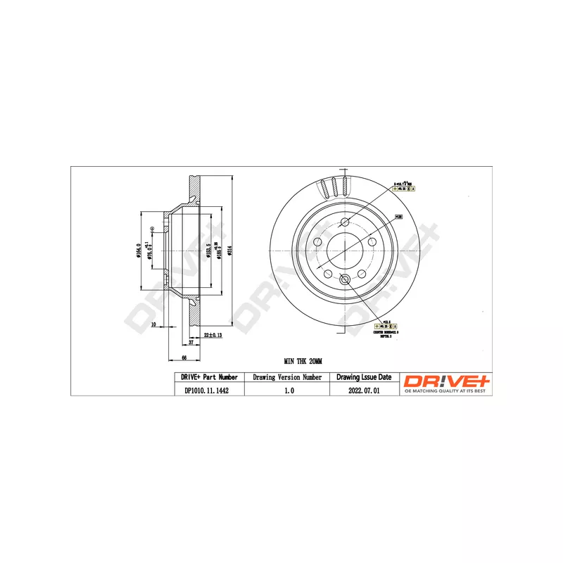 Jeu de 2 disques de frein arrière Dr!ve+ DP1010.11.1442 - Visuel 2