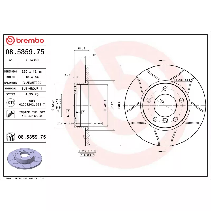 Jeu de 2 disques de frein avant BREMBO 08.5359.75 - Visuel 1