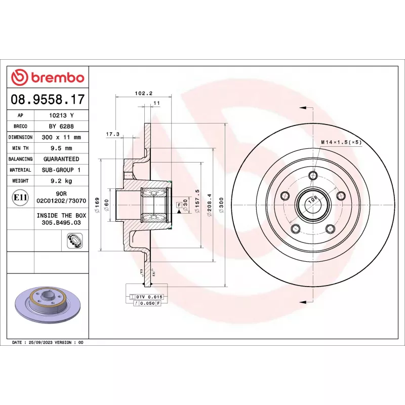 Jeu de 2 disques de frein arrière BREMBO 08.9558.17 - Visuel 1