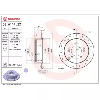 BREMBO 08.A114.2X - Jeu de 2 disques de frein avant