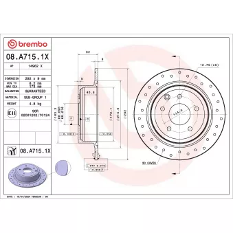 Jeu de 2 disques de frein avant BREMBO 08.A715.1X pour NISSAN JUKE 1.6 LPG - 109cv