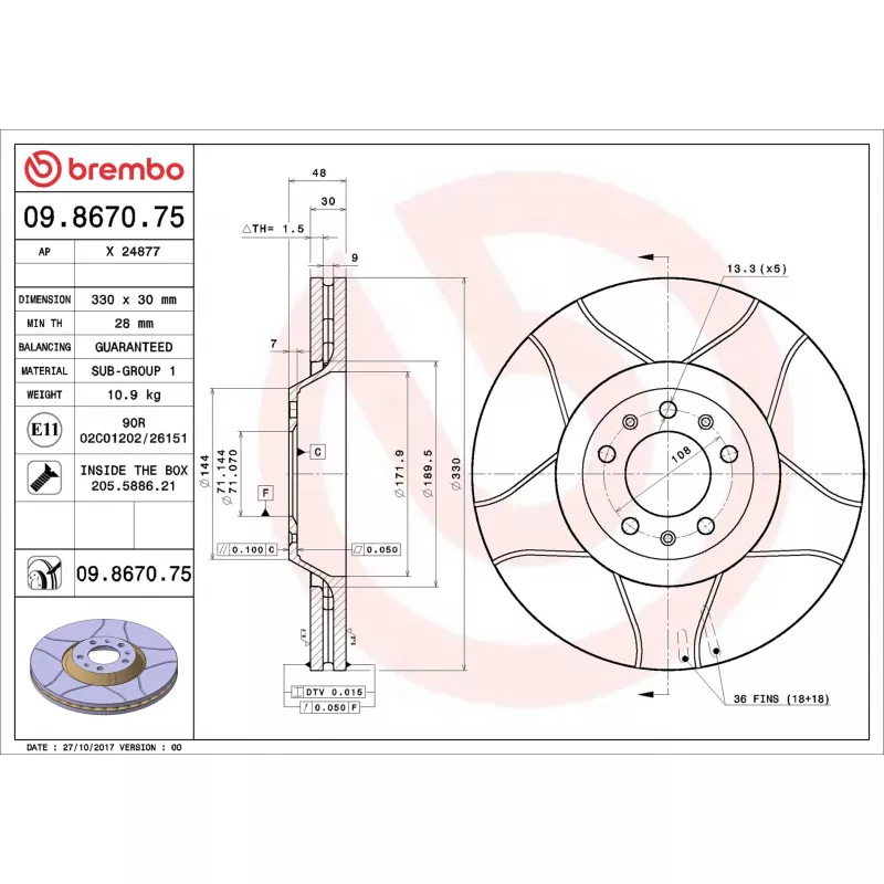 Jeu de 2 disques de frein avant BREMBO 09.8670.75 - Visuel 1