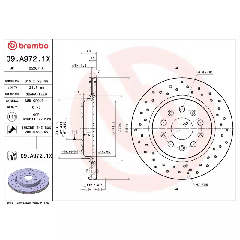 Disque de frein arrière BREMBO 09.A972.1X - Visuel 1
