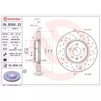 BREMBO 09.B356.2X - Disque de frein arrière
