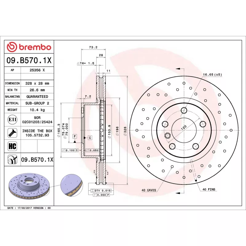 Jeu de 2 disques de frein avant BREMBO 09.B570.1X - Visuel 1