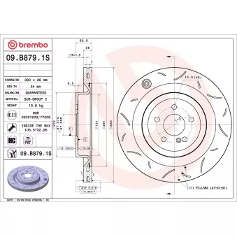 Jeu de 2 disques de frein avant BREMBO 09.B879.1S pour MERCEDES-BENZ CLASSE S AMG S 63 - 612cv