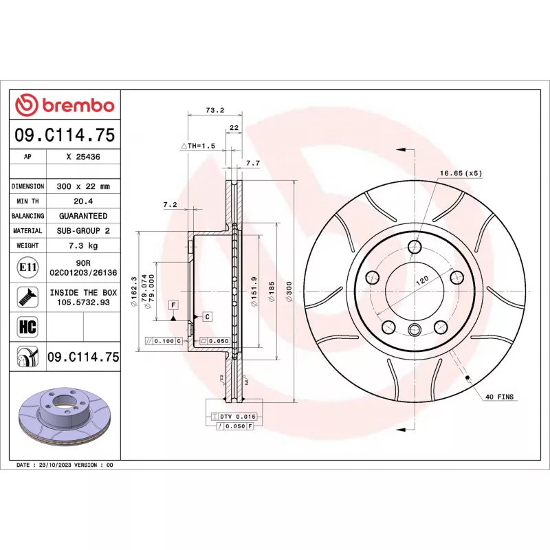Jeu de 2 disques de frein avant BREMBO 09.C114.75 - Visuel 1