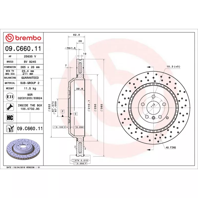 Jeu de 2 disques de frein arrière BREMBO 09.C660.11 - Visuel 1
