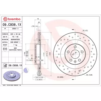 BREMBO 09.C938.1X - Jeu de 2 disques de frein avant