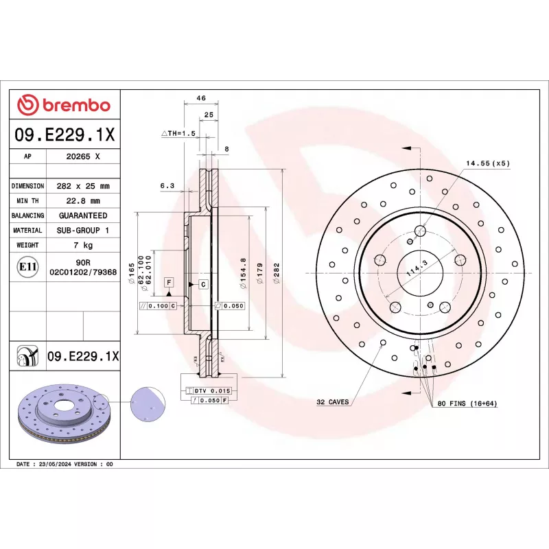 Disque de frein arrière BREMBO 09.E229.1X - Visuel 1