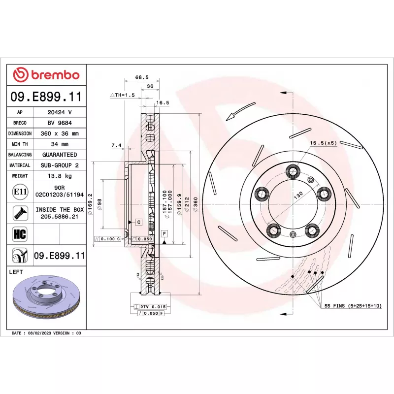 Disque de frein arrière gauche BREMBO 09.E899.11 - Visuel 1