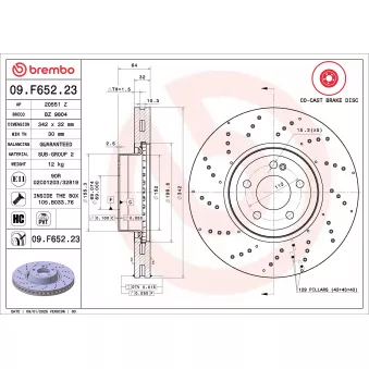 BREMBO 09.F652.23 - Jeu de 2 disques de frein avant
