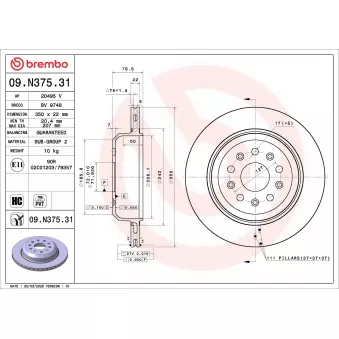 BREMBO 09.N375.31 - Disque de frein arrière
