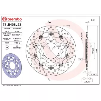 BREMBO 78B40823 - Disque de frein arrière