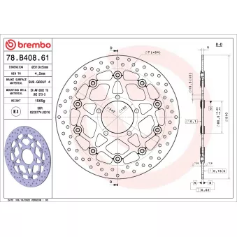 BREMBO 78B40861 - Disque de frein arrière
