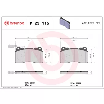 Jeu de 4 plaquettes de frein avant BREMBO OEM 77365266