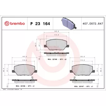 Jeu de 4 plaquettes de frein avant BREMBO OEM 77367282