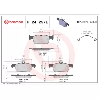 BREMBO P 24 257E - Jeu de 4 plaquettes de frein avant
