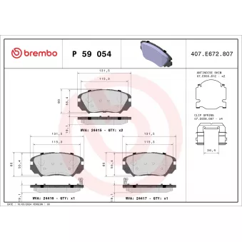 Jeu de 4 plaquettes de frein avant BREMBO OEM 13237750