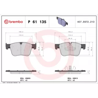 Jeu de 4 plaquettes de frein avant BREMBO OEM 95525370
