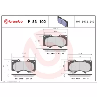 Jeu de 4 plaquettes de frein avant BREMBO OEM 044650K370