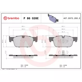 Jeu de 4 plaquettes de frein avant BREMBO P 86 028E
