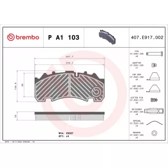Jeu de 4 plaquettes de frein arrière BREMBO OEM 0509290050