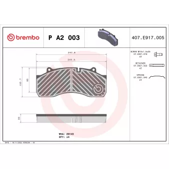 BREMBO P A2 003 - Jeu de 4 plaquettes de frein arrière