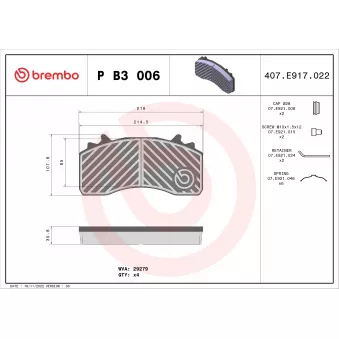 BREMBO P B3 006 - Jeu de 4 plaquettes de frein avant