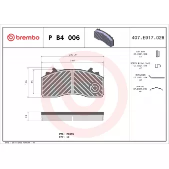 Jeu de 4 plaquettes de frein avant BREMBO P B4 006
