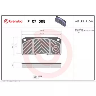 Jeu de 4 plaquettes de frein avant BREMBO OEM 069029640