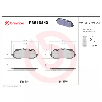 Jeu de 4 plaquettes de frein avant BREMBO OEM 8W0698151R