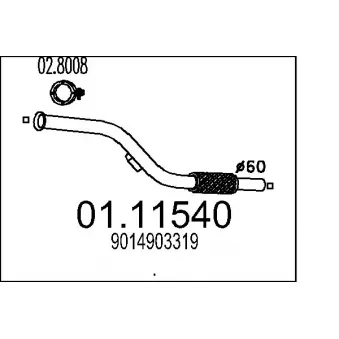Tuyau d'échappement MTS 01.11540 pour MERCEDES-BENZ SPRINTER 413 CDI 4x4 - 129cv